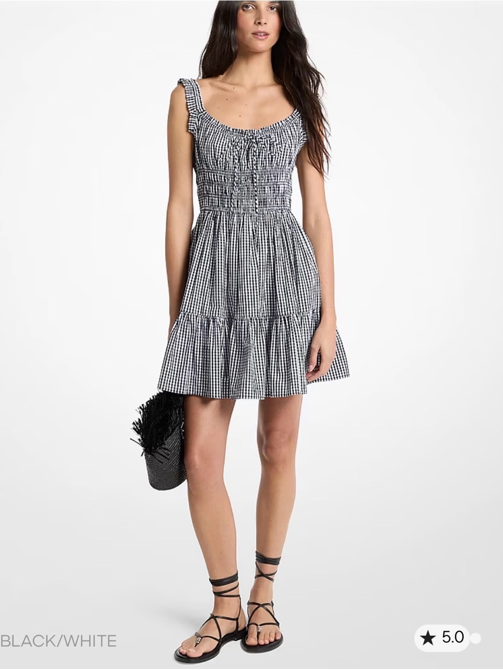 Michael Kors Gingham Smocked Cotton Mini Dress